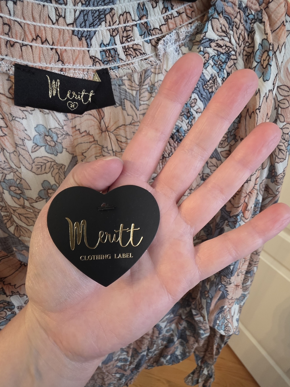 Meritt Floral V-Neck Peasant Blouse - Peach & Blue - Picture 7 of 16